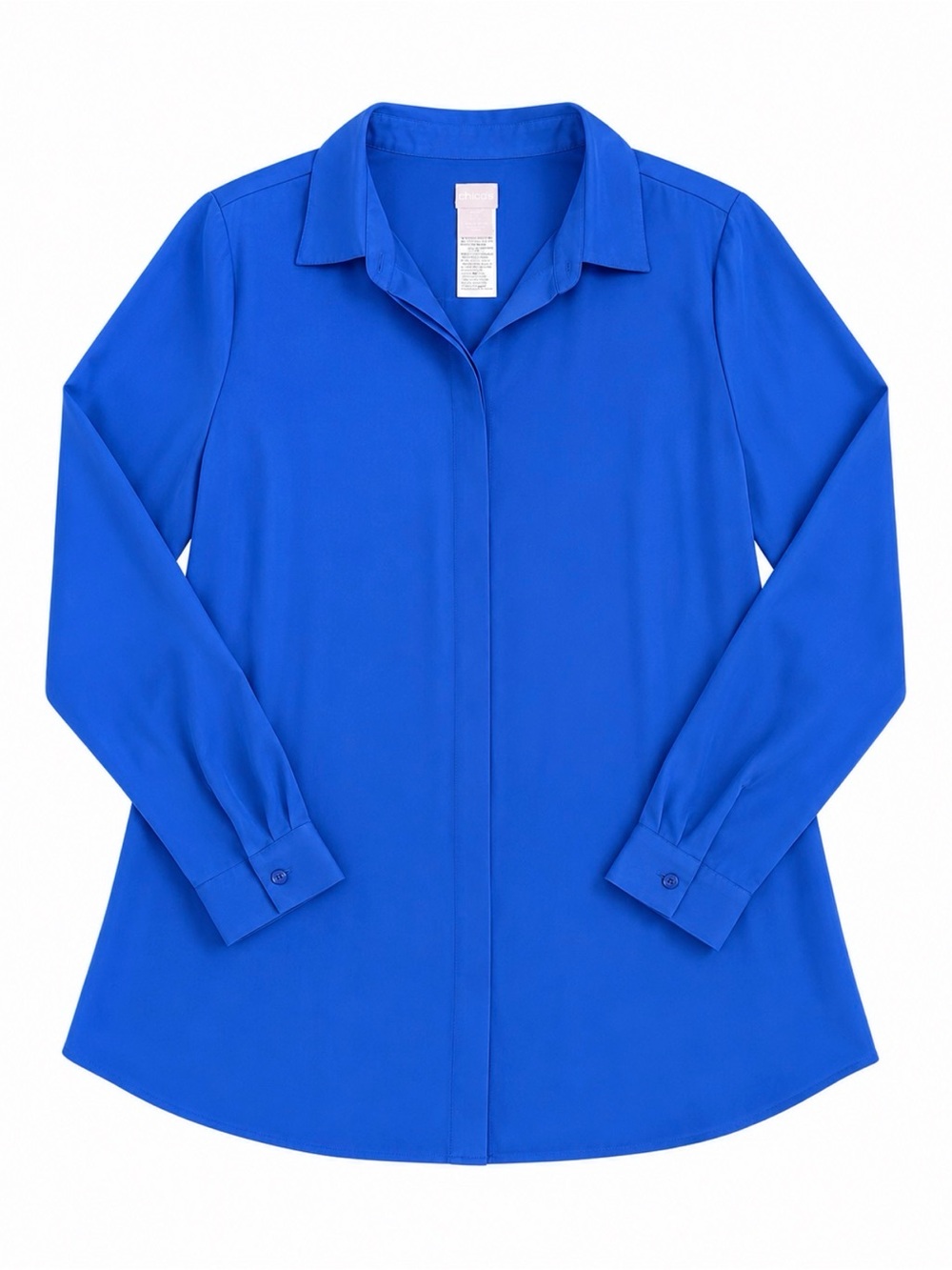Chico’s Royal Blue Button Front Blouse Women Medium Career Office Top